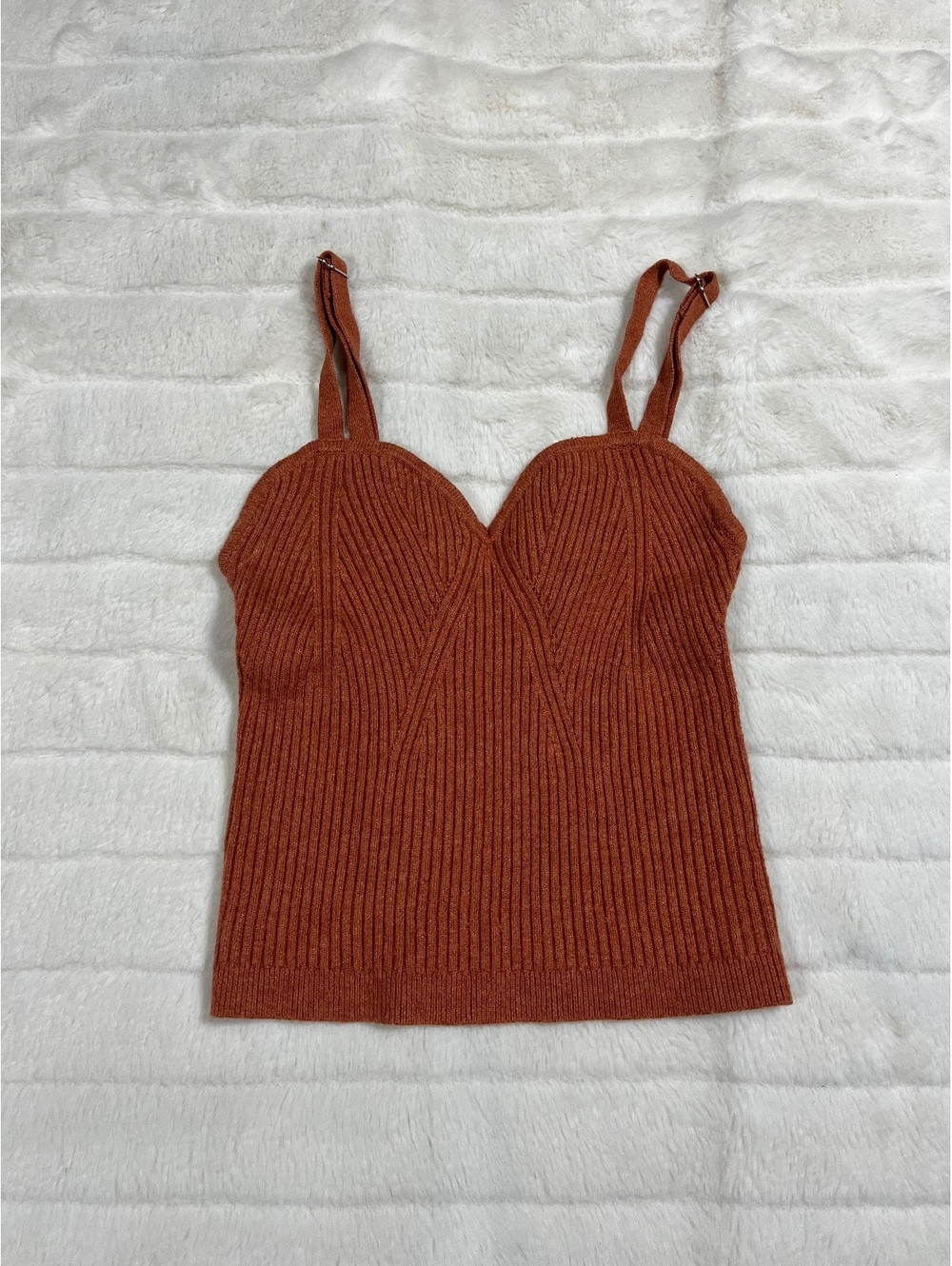 Wild Fable XXS Burnt Orange Ribbed Extra Slim Stretchy Crop Knit Top Adjustable